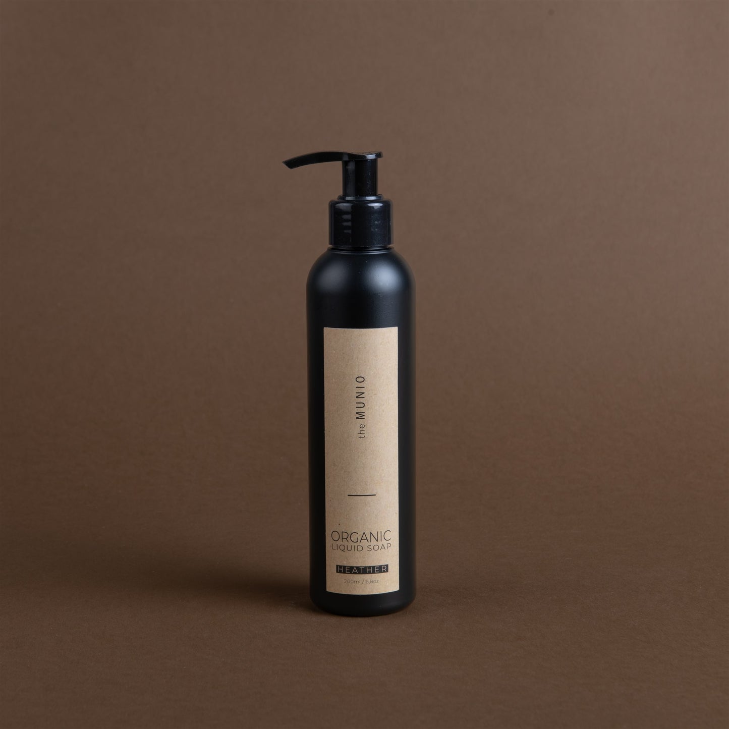 Heather organic liquid soap in 200ml black bottle