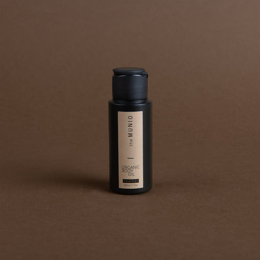 Heather organic body oil in 50ml travel size